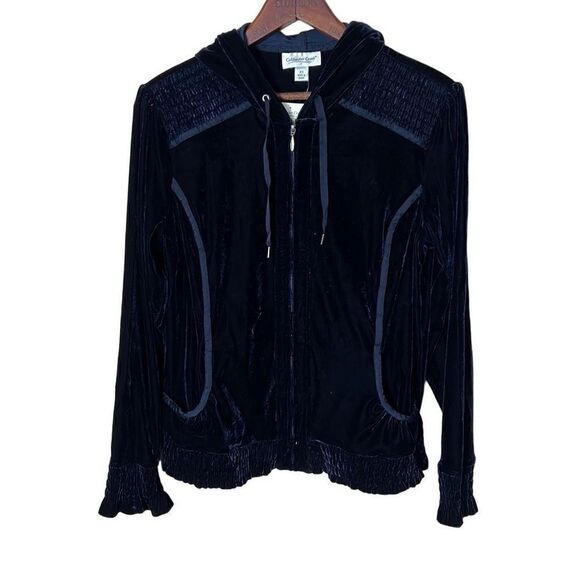 Coldwater Creek Tops - Coldwater Creek Smocked Velvet Hoodie